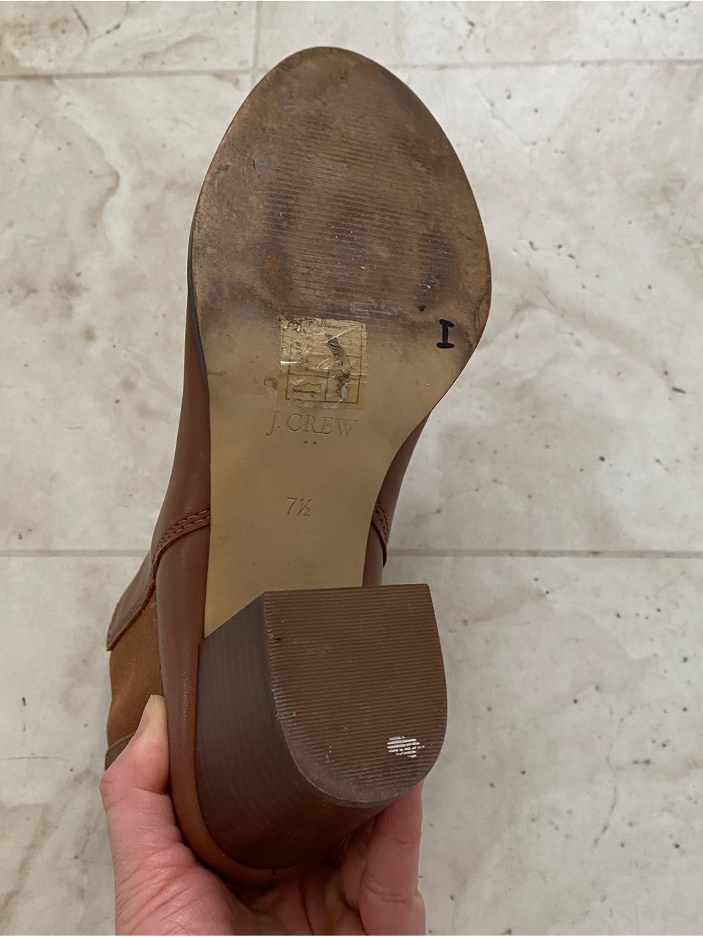 $178 J.Crew Factory Rory Brown Tan Leather Block Heels Ankle Boots Booties 7.5 - Picture 14 of 14